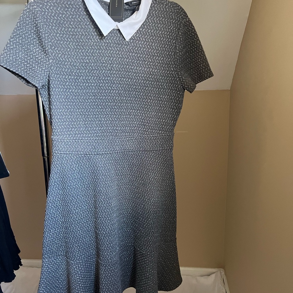 BCBGMaxAzria Gray Mini Dress with White Collar